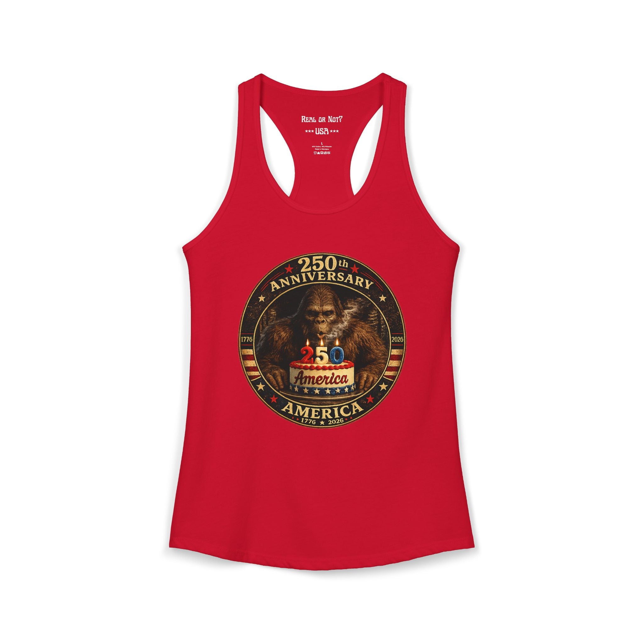 Limited Edition: 250th Anniversary Bigfoot Birthday Cake Ladies' Racerback Tank