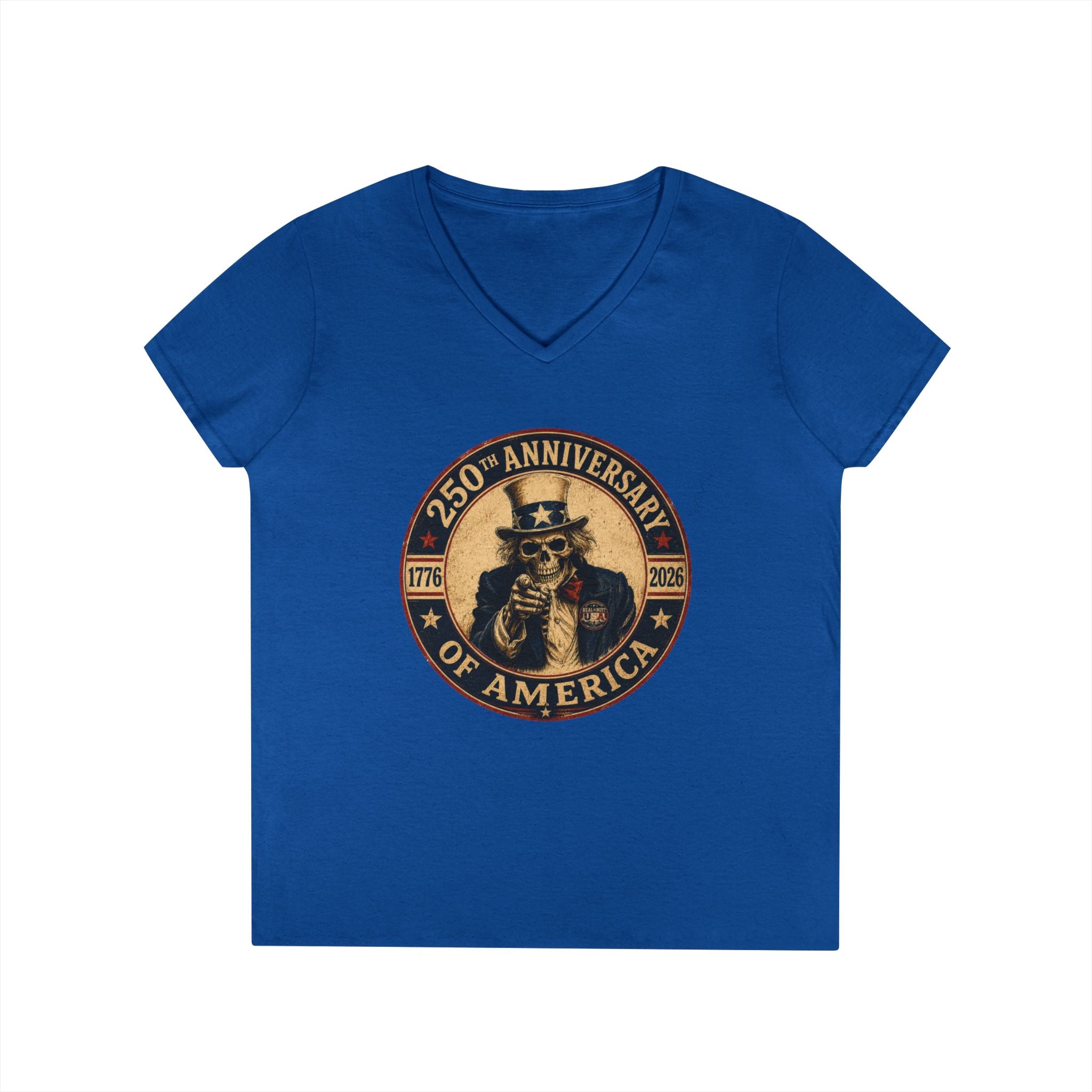 Limited Edition: Uncle Sam Skull 250th Anniversary of America Ladies V-Neck T-Shirt