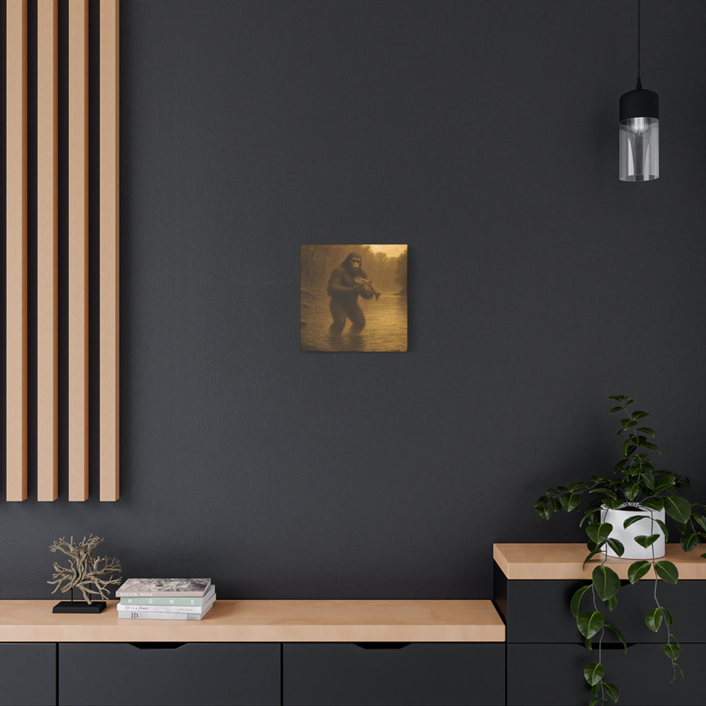 Fishing with Bigfoot Matte Canvas Wall Art